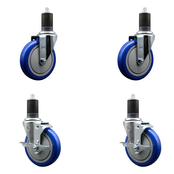 Service Caster 5'' Blue Poly Wheel Swivel 1-5/8'' Expanding Stem Caster Set 2 Brakes, 4PK SCC-EX20S514-PPUB-BLUE-2-TLB-2-158 - main